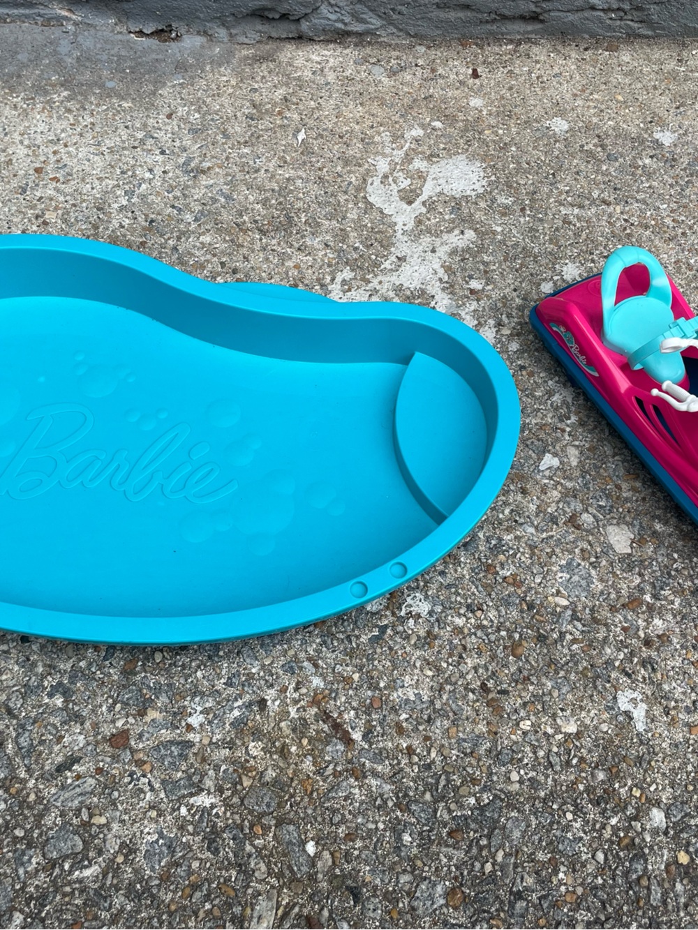Barbie turquoise and hot pink pool tray with jet ski